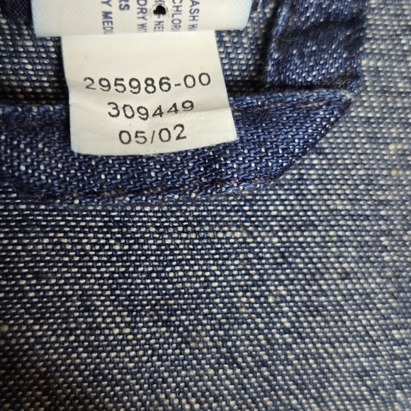 GAP Y2K Denim Blazer Jacket Womens 12‎ Dark Wash Cotton Linen Pink Stitching - Picture 6 of 8